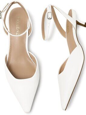 Women's White Low Heel Pumps 1.97 Inch Comfortable Kitten Toe Heel Shoes